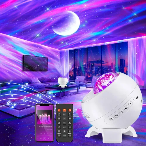 One Fire Proyector de luces del norte, proyector de galaxia para dormitorio | Más de 300 modos de iluminación, 15 ruido blanco y Bluetooth, control
