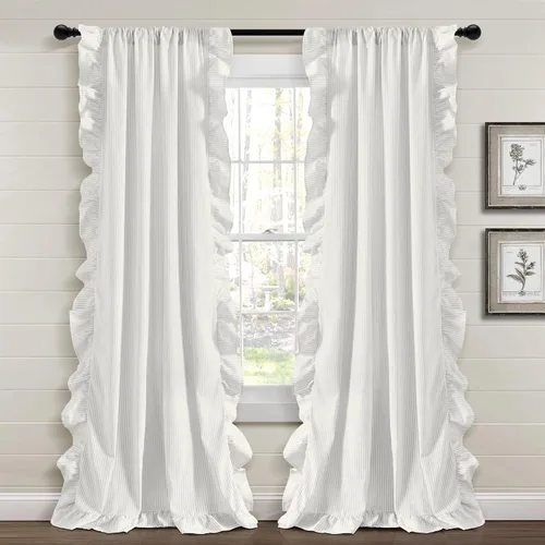 Lush Decor Farmhouse Reyna - Par de paneles de cortinas para ventana, 52 pulgadas de ancho x 84 pulgadas de largo, color gris claro