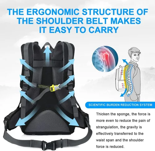 Miniatura 2 de INOXTO Mochila de senderismo ligera 35L/40L Mochila de día de senderismo con cubierta impermeable contra lluvia para viajes, camping al aire libre