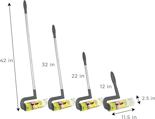 Miniatura 4 de Smart Design Rodillo de pelusa grande con mango ergonómico, tubos de aluminio, incluye hojas adhesivas, para limpieza, alfombras, automóviles, ropa
