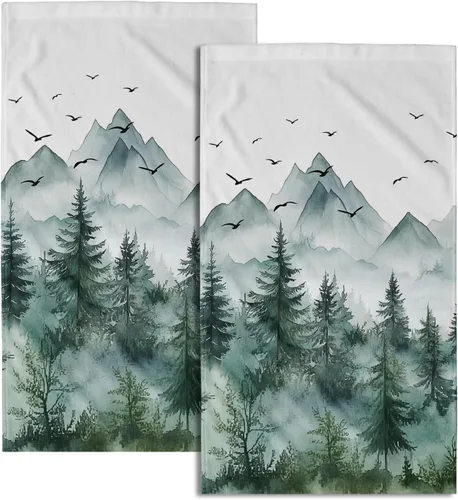 Miniatura 39 de Giwawa Juego de 2 toallas de mano vintage con diseño de oso y ciervo, diseño de alce y árbol, toalla de cara súper suave para baño, cocina, hombre