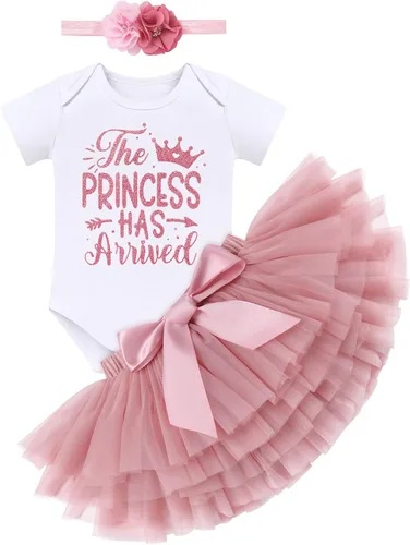Miniatura 17 de Conjunto de ropa brillante para recién nacidas para niñas recién nacidas, mameluco de princesa + falda tutú + diadema de flores para sesión de fotos