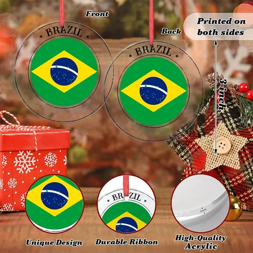 Miniatura 7 de Adornos para árbol de Navidad con bandera de Brasil, recuerdo de la ciudad del país, adornos de Navidad personalizados 2022, adornos colgantes