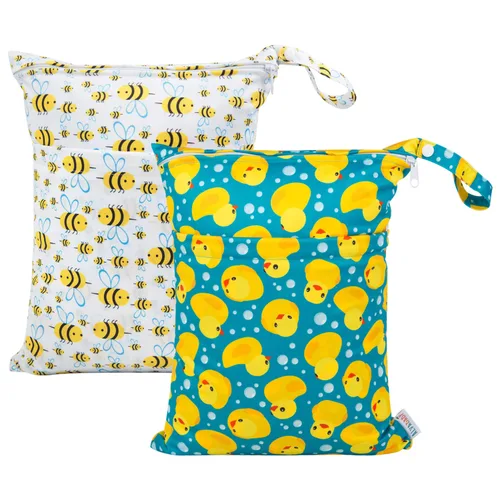 Miniatura 52 de ALVABABY 2 bolsas de pañales de tela para ropa húmeda, reutilizables con dos bolsillos con cremallera, para viajes, playa, piscina, guardería