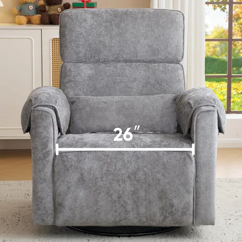 Silla reclinable eléctrica extragrande, sillón basculante giratorio de 26" extra ancho con reposacabezas ajustable, silla de chenilla para guardería