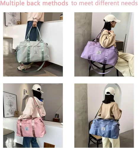 Miniatura 7 de KARRESLY Bolsa de viaje para mujer, bolsa de hombro para fin de semana, bolsa de deporte, gimnasio, bolsa de mano, impermeable, Beige