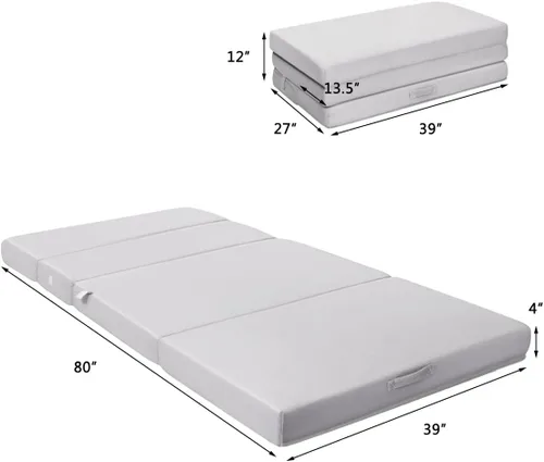 Miniatura 2 de KOMFOTT Colchón de espuma triple plegable de 4 pulgadas, tamaño individual XL con funda extraíble, convertible portátil para sofá, cama, suelo, Gris