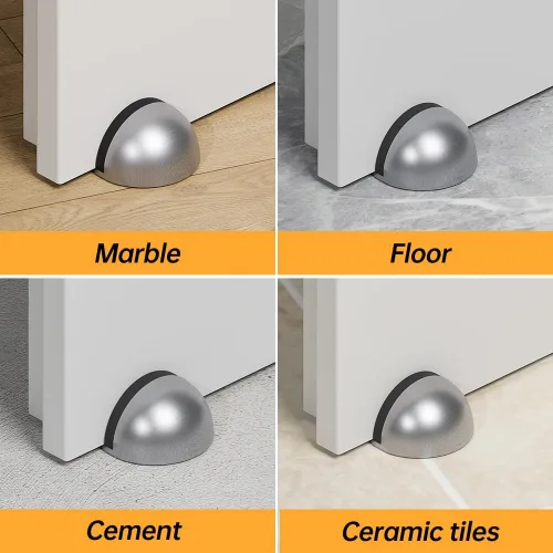 Miniatura 6 de Paquete de 4 topes de puerta, tope de puerta adhesivo 3M, tope de puerta de piso de media cúpula de acero inoxidable, topes de puerta de níquel
