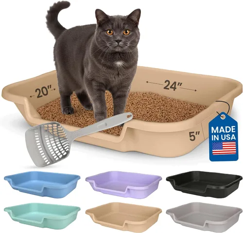 Miniatura 29 de KittyGoHere - Caja de arena para gatos mayores, sartén pequeña con cuchara jumbo de mango largo, caja de arena para gatos de entrada baja, ligera