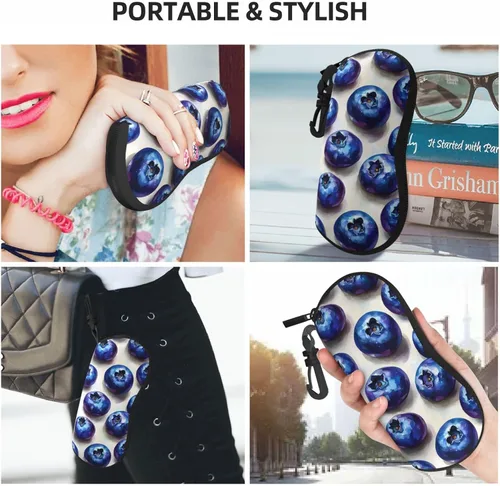 Miniatura 7 de Estuche para lentes de sol, diseño de arándanos, suave, delgado, ligero, de neopreno, con cremallera, organizador para mujeres y hombres