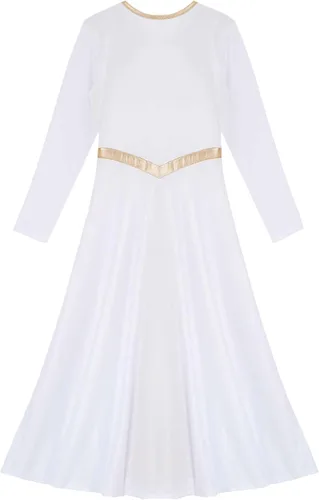 Miniatura 5 de CHICTRY Vestido de baile de alabanza litúrgica metálico para niños y niñas, manga larga, bloque de color, disfraz de adoración lírica, ropa de baile