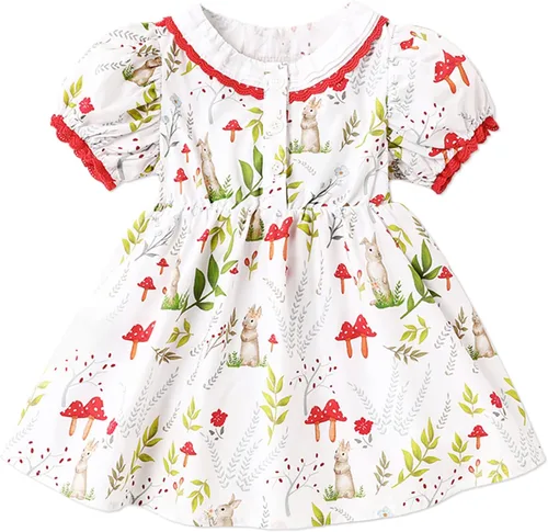 PATPAT Vestido floral de princesa para niña, manga corta abombada, acampanado, elegante, vestido fruncido para niña de 3 a 24 meses
