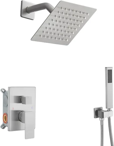 Miniatura 14 de Sistema de ducha negro mate de 10 pulgadas para baño, juego combinado de ducha de lujo con mezclador de lluvia, montado en la pared, grifo de ducha