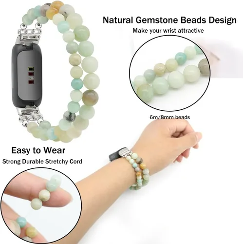 Miniatura 2 de C&L Accessories Brazaletes compatibles con Fitbit Inspire 3 para mujeres, pulsera con cuentas, correa de reemplazo ajustable con gemas