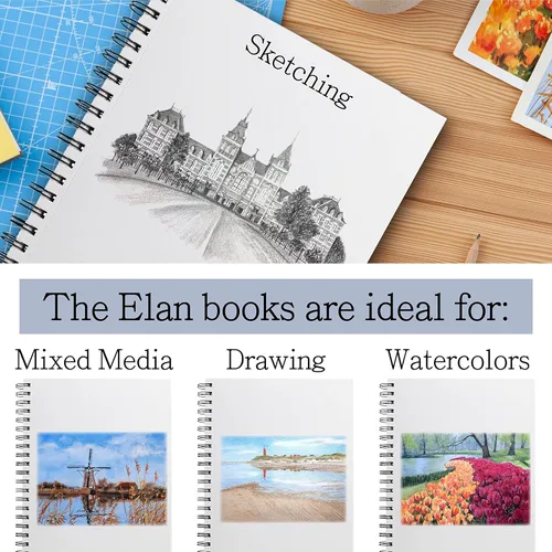 Miniatura 4 de Elan Libro de acuarela A4, papel de acuarela italiano 100% algodón, 15 hojas de papel de 10.58 oz/m², cuaderno de bocetos de acuarela A4, papel