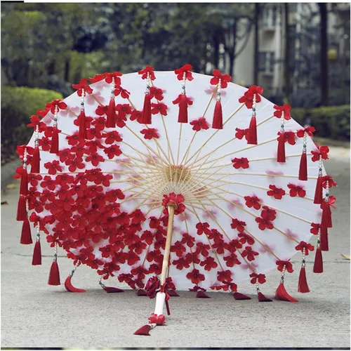 UXZDX CUJUX - Cortina de cuentas con borlas antiguas con diseño de pétalos, Hanfu, accesorios para paraguas de boda, sombrilla de flores (color A,