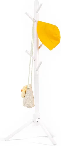 Miniatura 8 de Perchero de madera de haya para niños, soporte de altura ajustable con 9 ganchos, organizador de ropa infantil independiente para pasillo, Natural