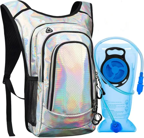 Miniatura 11 de Mochila de hidratación, paquete de hidratación para festivales y raves, mochila de agua con bolsa de hidratación de 2L, mochila de hidratación