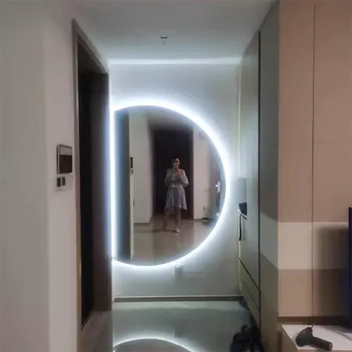 Miniatura 4 de Espejo de baño semicírculo, retroiluminado, espejo de tocador LED de 3 colores, luz de media luna, entrada de longitud completa, espejo de pared