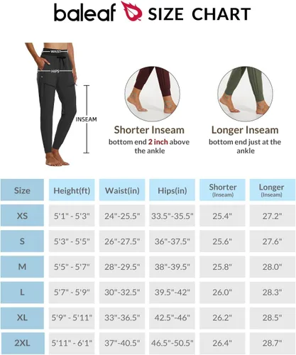 Miniatura 7 de BALEAF Pantalones deportivos ligeros de senderismo para mujer, cintura alta, 5 bolsillos con cremallera, de secado rápido, para viajes, atléticos