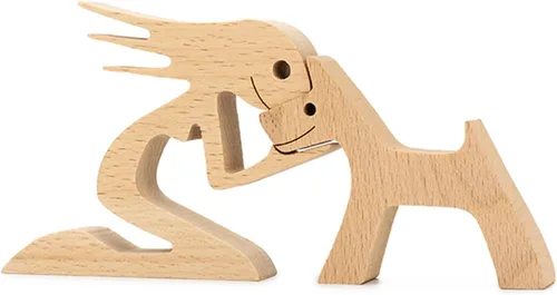 Miniatura 7 de Pequeña Decoración de Sala de Estar Estatua de Mujer y Perro Decoraciones de Madera para el Hogar Mujeres+perro