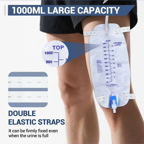 Miniatura 7 de Paquete de 5 bolsas de 33.8 fl oz para piernas de drenaje urinario con correas ajustables para el hombro y tubo flexible de 17.7 pulgadas con diseño