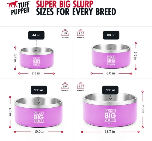 Miniatura 5 de Tuff Pupper Cuenco de acero inoxidable aislado resistente de 100 onzas para perros grandes, base antideslizante, apto para lavavajillas Rosa Punch