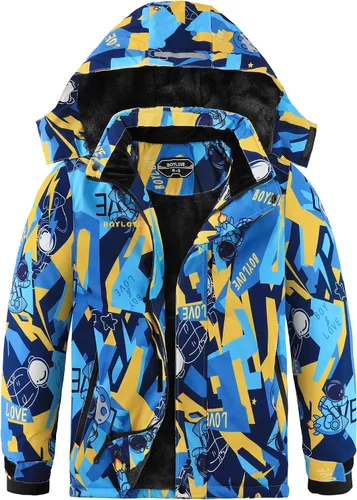 Miniatura 9 de Chaquetas de esquí para niños, impermeable, abrigo de invierno con forro polar, resistente al viento, chaqueta de snowboard con capucha desmontable
