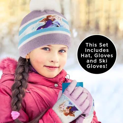 Miniatura 2 de Disney girls Winter Hat With Knit Mittens Set and Insulated Ski Ages 2-4 Or Frozen Knit Gloves and Glove Set Age 4-7