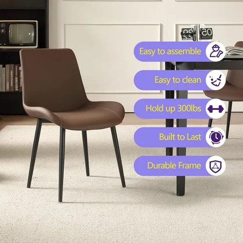 Miniatura 7 de seonyou Juego de 2 sillas de comedor tapizadas de piel sintética de mediados de siglo, cómodas sillas de comedor con marco de metal