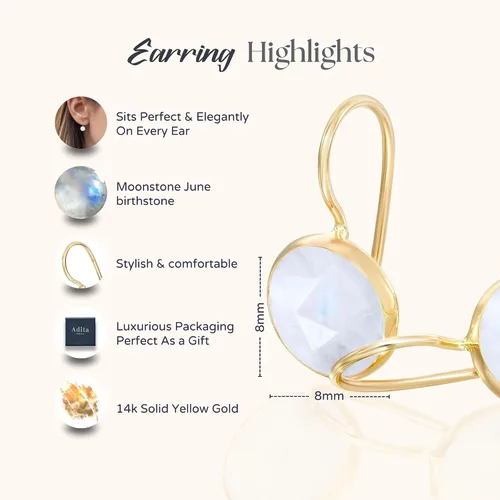 Miniatura 55 de 14k Solid Yellow Gold Gemstone Earrings - Birthstone Earrings - 8mm Dangle Earrings, Dainty Gemstones Earrings, Bridal Handmade Wedding Jewelry Gift