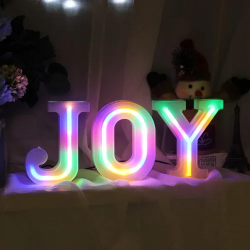 GUOCHENG JOY - Letrero de letras de neón, 1 paquete de 3 piezas JOY Set de luces LED de neón de marquesina del alfabeto, lámparas de palabras