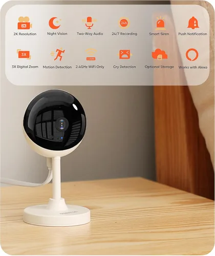 Miniatura 2 de owltron Cámara de seguridad interior 2K, cámaras WiFi de 2.4 GHz para seguridad en el hogar, cámara de monitor de bebé con detección de Blanco