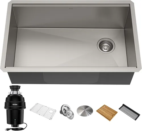 Miniatura 35 de KRAUS KWU111-23 Kore - Fregadero de cocina con estación de trabajo de 23 pulgadas, para empotrar, cuenco individual, de acero inoxidable calibre 16