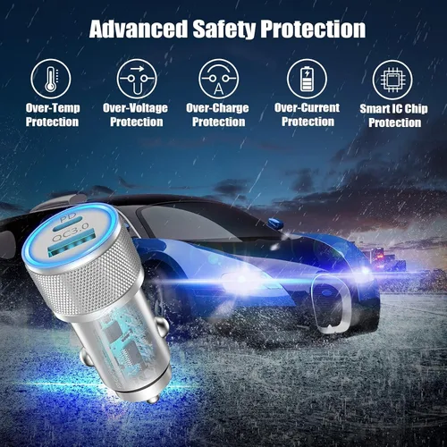 Miniatura 6 de Cargador rápido para automóvil para iPhone, 48 W, puerto dual USB C, adaptador de automóvil de metal con 2 cables Lightning, PD/QC 3.0 tipo C, carga