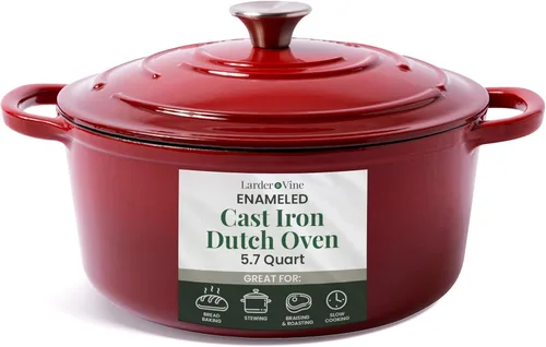 Miniatura 12 de Larder & Vine Olla holandesa de hierro fundido esmaltado de 8 cuartos con tapa, para hornear pan, compatible con todas las placas de cocción y apta