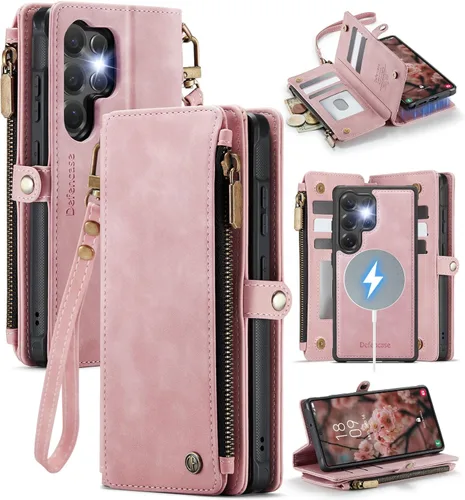 Miniatura 15 de Defencase Funda tipo cartera ultra magnética para Samsung Galaxy S22 compatible con Magsafe con cremallera de bloqueo RFID y tarjetero para mujer