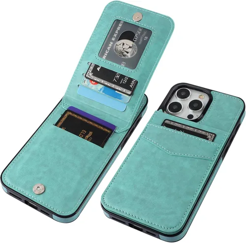 Miniatura 25 de KIHUWEY Compatible con iPhone 15 Pro Max Funda Cartera con soporte para tarjeta de crédito, con tapa de cuero premium, cierre magnético, función
