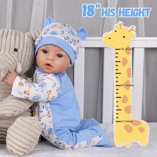 Miniatura 7 de Aori Reborn Baby Dolls Boy - Muñeca realista de bebé recién nacido de 18'' con juego de alimentación azul y certificado de nacimiento - Cuerpo