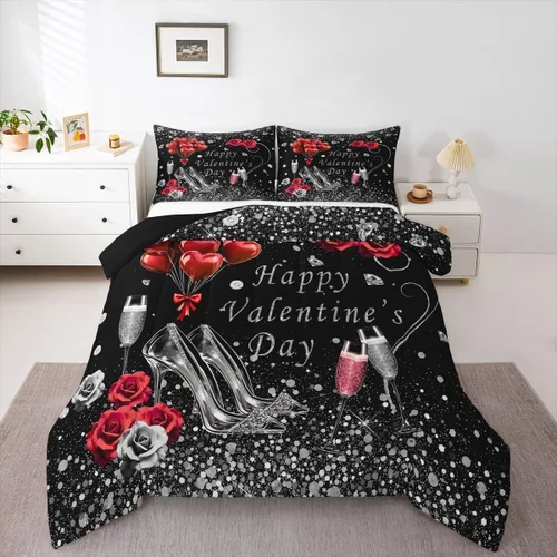 Miniatura 38 de Erosebridal Juego de edredón de corona King y Queen, juego de ropa de cama para parejas adultos, mujeres y hombres, juegos de edredón para boda, San