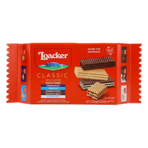 Loacker Classic Wafers Mix - Galletas de obleas crujientes surtidas de primera calidad, paquete variado, avellana, chocolate, vainilla, chocolate
