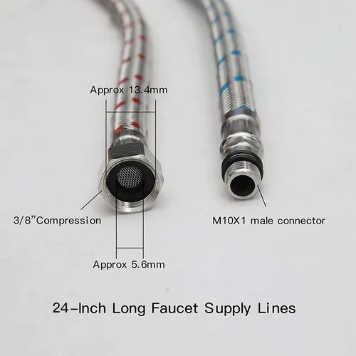 Miniatura 2 de Conector de grifo de 24 pulgadas de largo, 2 líneas de suministro de grifo, manguera de inodoro trenzada de acero inoxidable, rosca de compresión