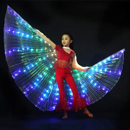 Miniatura 5 de CALIDAKA Alas LED Isis con luces LED alas de danza del vientre alas de ángel LED brillantes con palo telescópico alas de baile del vientre LED