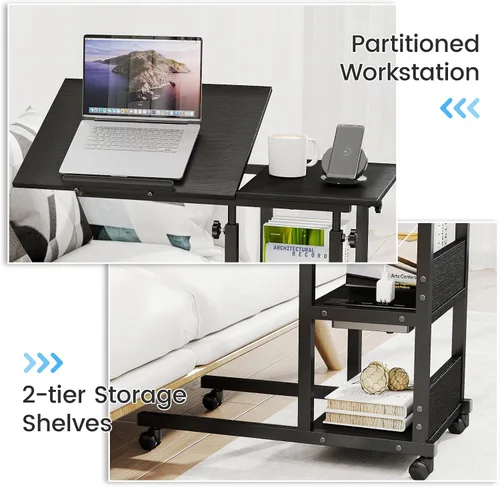 Miniatura 7 de Hadulcet Mesa C Ajustable con Estación de Carga, Escritorio Inclinable Mesa Auxiliar en Forma de C para Sofá, Soporte sobre Cama con Ruedas
