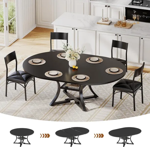 Miniatura 3 de Itaar Juego de mesa de comedor redonda extensible para 4-6 personas, juego de mesa de cocina de 5 piezas con 4 sillas acolchadas, mesa de comedor