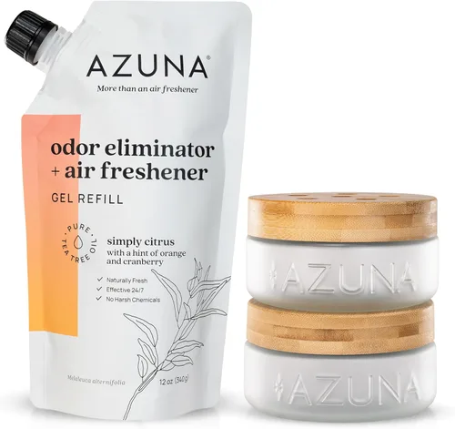Miniatura 19 de Azuna Ambientador y Eliminador de Olor para Malos Olores Kit de 4 Habitaciones Incluye (4) Frasco de Vidrio Luxe Vacío y Recarga de Gel de 24oz