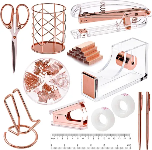 Miniatura 14 de Suministros de oficina, accesorios de escritorio negros, juego de suministros de oficina, juego de grapadora y dispensador de cinta, tijeras