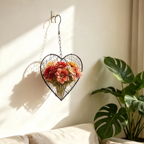 Miniatura 9 de GANAZONO Cesta colgante en forma de corazón de 8.26 pulgadas, maceta de alambre de metal para plantas suculentas y flores, para interiores