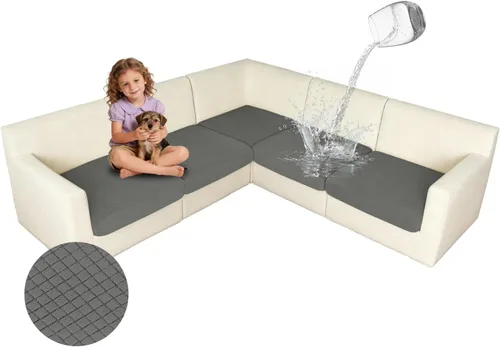 Miniatura 8 de ALIECOM Fundas 100% impermeables para sofá seccional esquinero en forma de L, fundas de cojín de jacquard elásticas para mascotas y perros