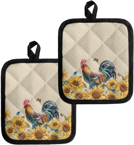 Miniatura 16 de UNICEU Porta ollas de mariposa con diseño de gallo, 2 paquetes para cocina, hornear, parrilla, cocinar, resistentes al calor, almohadillas calientes
